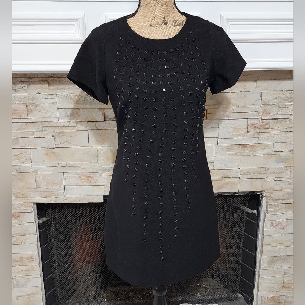 KARTA LBD black beaded vintage mini shirt dress size large